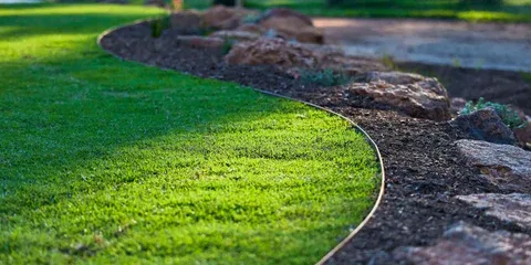 Freshly edged lawn and landscaped garden